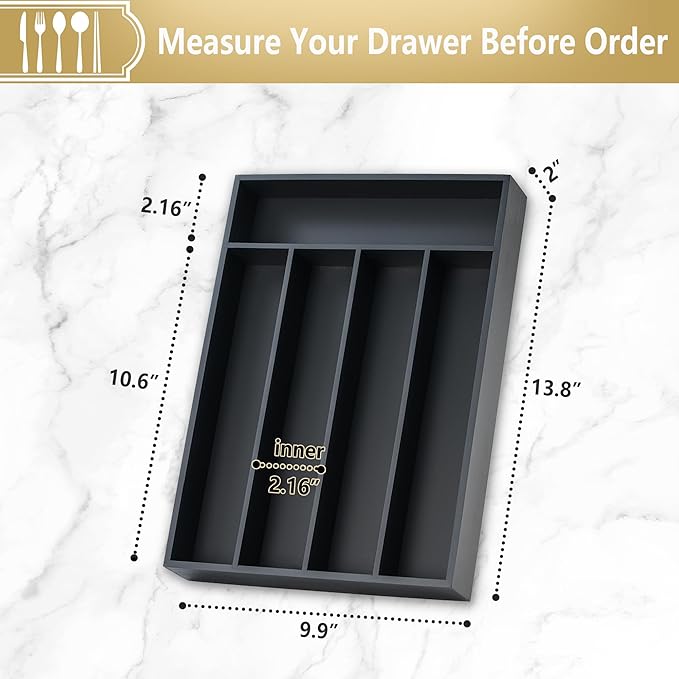Silverware Organizer, 10 Inch Utensil Organizer Kitchen Drawer Organizer Bamboo - Image 2