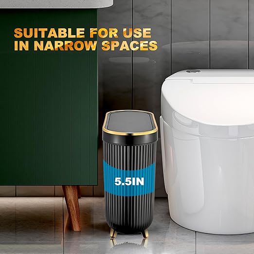 Bathroom Trash Can with Lid 3.1 Gallon Narrow Trash Can Small Plastic Trash Bin - Image 6