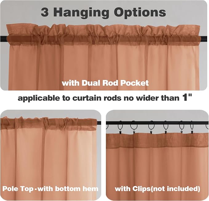 Chyhomenyc Orange Sheer Curtains 54 Inch Long 2 Panels, Short Voile Drapes - Image 3