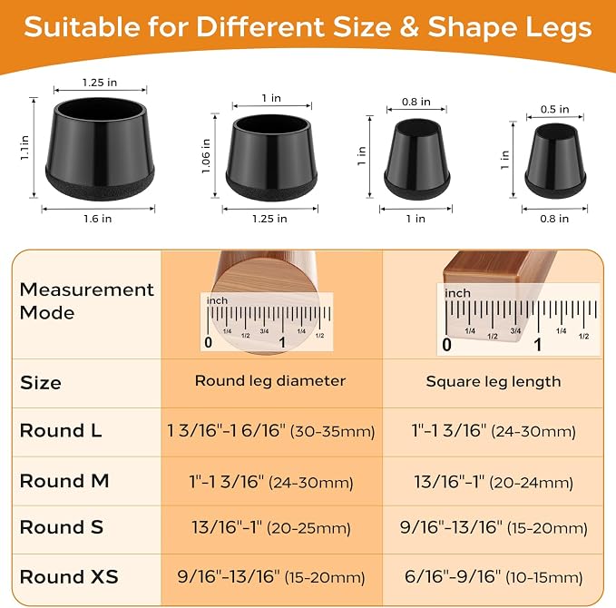 24 PCS Silicone Chair Leg Floor Protectors Medium Fit Rubber Felt Furniture - Image 2