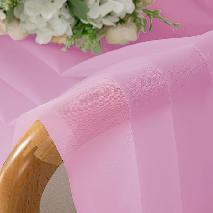 Chyhomenyc Pink Sheer Curtains 54 Inch Long 2 Panels, Light Filtering Rod - Image 2