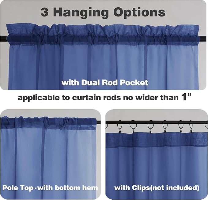 Chyhomenyc Royal Blue Sheer Curtains, 84 Inch Long 2 Panel Set, Rod Pocket - Image 5