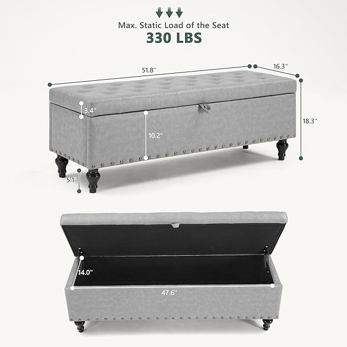 50" Storage Ottoman Bench, Tufted Ottoman - Image 2