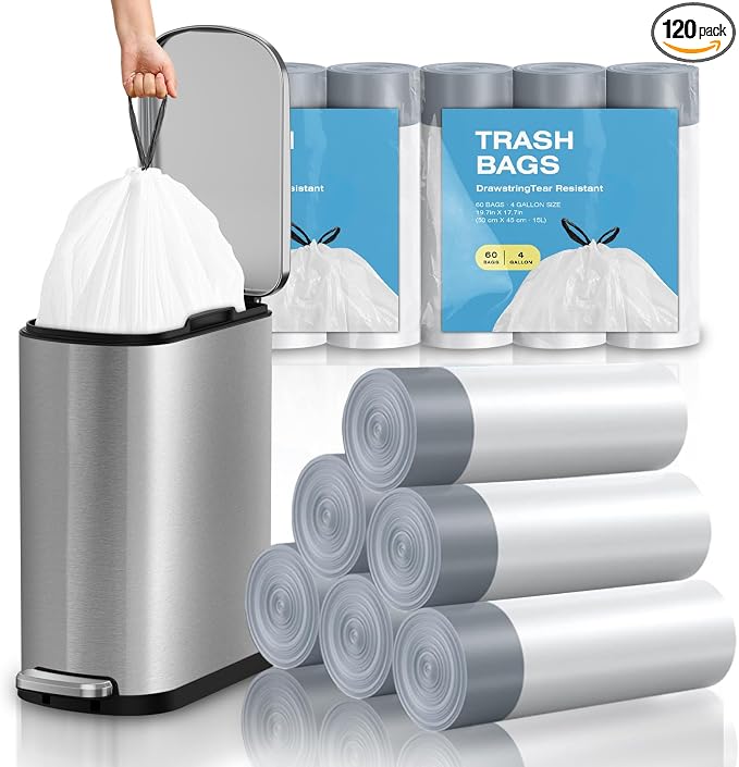 2.6 Gallon Mini Drawstring Trash Bags, Small Garbage Bags by KSSKSS, Code a fit by ksskss