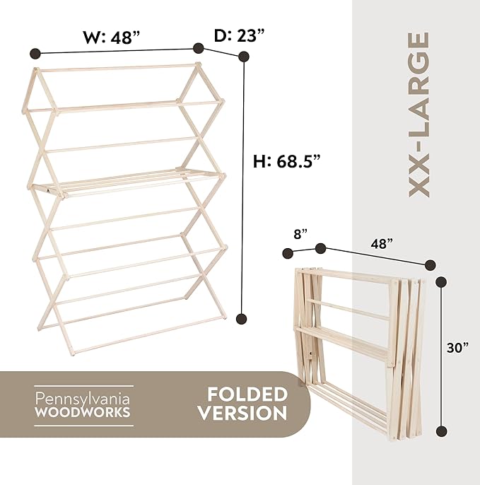 Pennsylvania Woodworks Clothes Drying Rack: Solid Maple Hard Wood Laundry Rack - Image 5