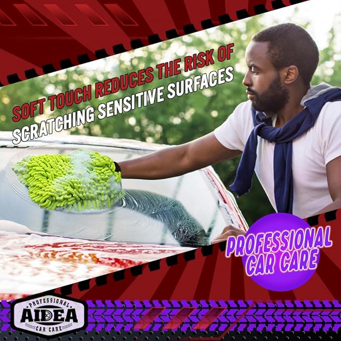 AIDEA Car Wash Mitt Microfiber, 2PK Scratch Free Lint-Free, Premium Chenille - Image 4