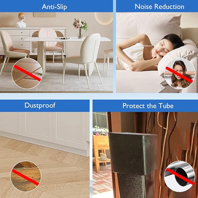 4 Pcs 4" x 4" Square Rubber Chair Leg Caps, PVC Table Leg Covers, Flexible & - Image 6