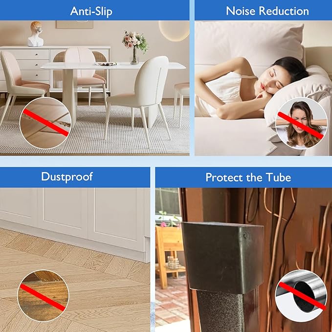 16 Pcs 1-1/2" x 1-1/2" Square Rubber Chair Leg Caps, PVC Table Leg Covers - Image 6