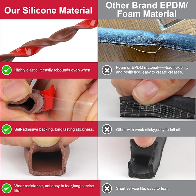 Silicone D Shape Weather Stripping 19.7 Feet Self Adhesive Seal Strip - Image 5