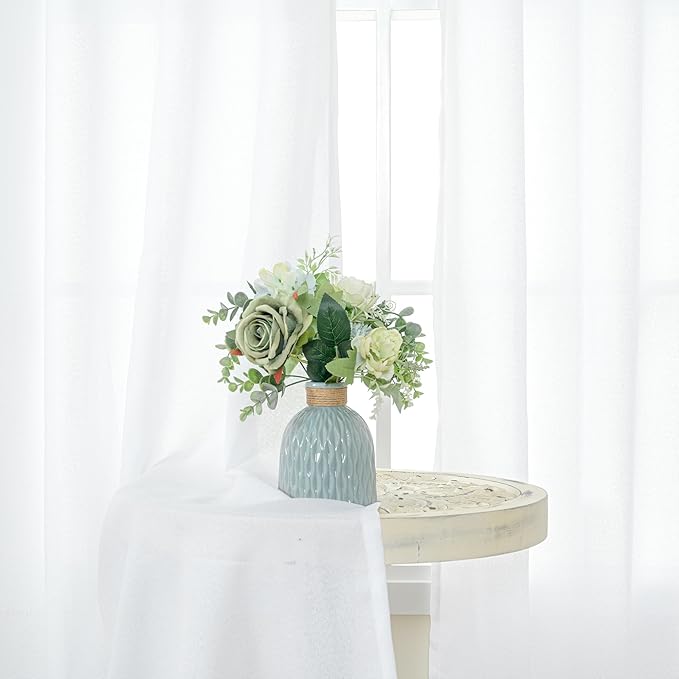 YoungsTex White Linen Semi Sheer Curtains 72 Inch Length 2 Panels - Image 3
