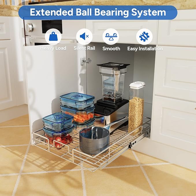ROOMTEC Pull Out Cabinet Organizer, Cabinet Pull Out Shelves 20" W x 21" D - Image 2