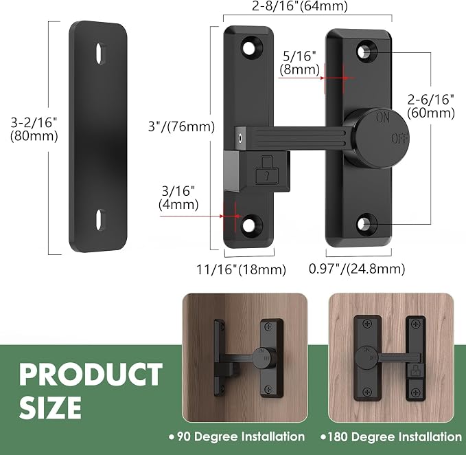 Barn Door Lock Latch, 90/180 Degree Flip Sliding Door Latch - Image 2