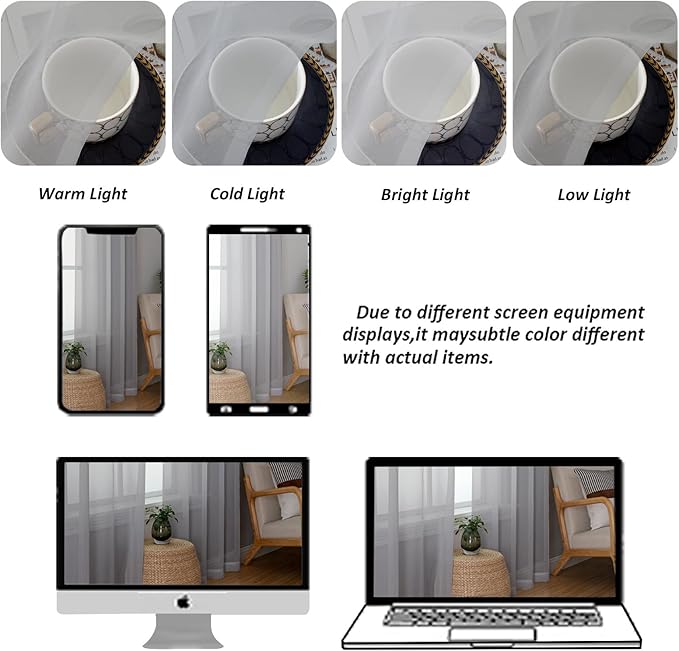 Chyhomenyc Light Grey Sheer Curtains 36 inch Length 2 Panels, Light Filtering - Image 6