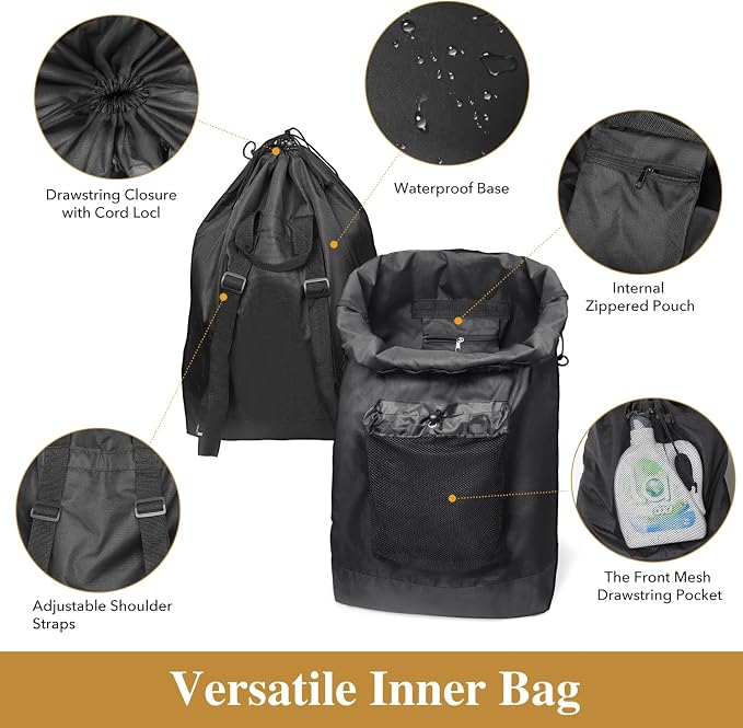 60L 2-in-1 Laundry Hamper with Laundry Backpack, Waterproof Basket with Lid - Image 5