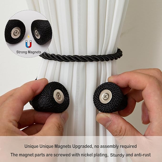 Magnetic Curtain Tiebacks 4 Pack Outdoor Rope Curtain Tie Backs Decorative - Image 3