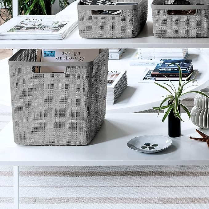 Curver Set of 4 Jute Large Cube Decorative Plastic Organization and Storage - Image 6