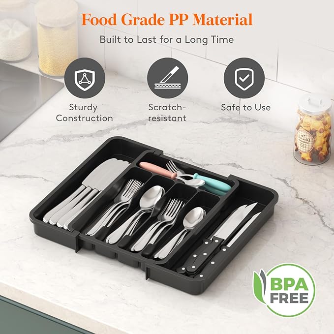 Lifewit Silverware Drawer Organizer, Expandable BPA Free Utensil Tray - Image 4