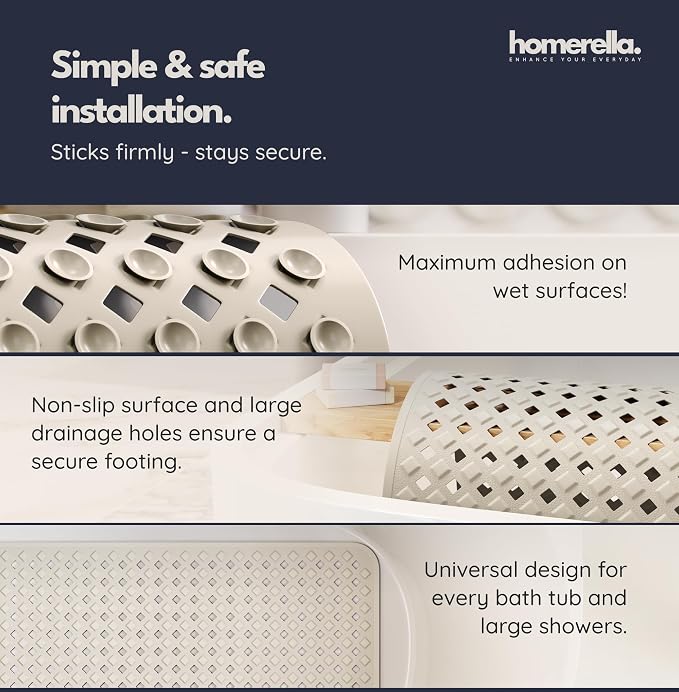 homerella® Bathtub Mat Non Slip 35x16, Incl. Hooks - Image 4