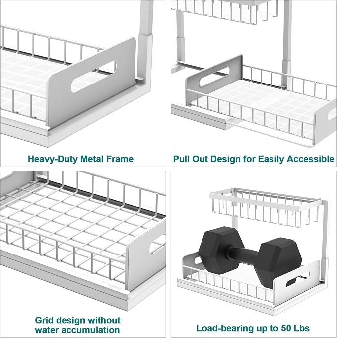 bukfen Under Sink Organizer, Pull Out Home Organizers 2-Tier Slide Out Sliding - Image 7