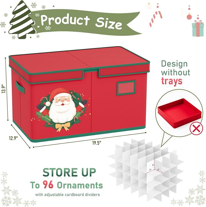Christmas Ornament Storage Box Red Christmas Decoration Storage Containers 600D - Image 2