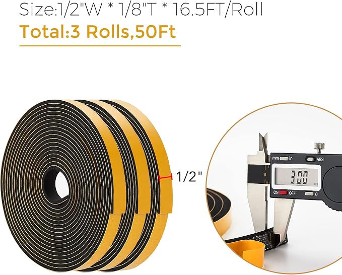 50 Feet Weather Stripping Door Seal, 1/2" Wide X 1/8" Thick Door Seal Strip - Image 3