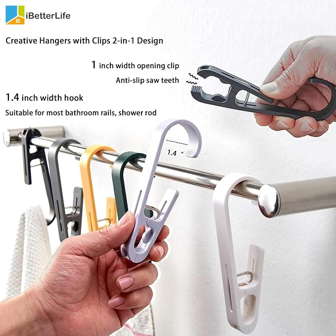 iBetterLife 4Pcs Laundry Hooks Hanging Clips Heavy Duty Outdoor Clothes Pins - Image 8