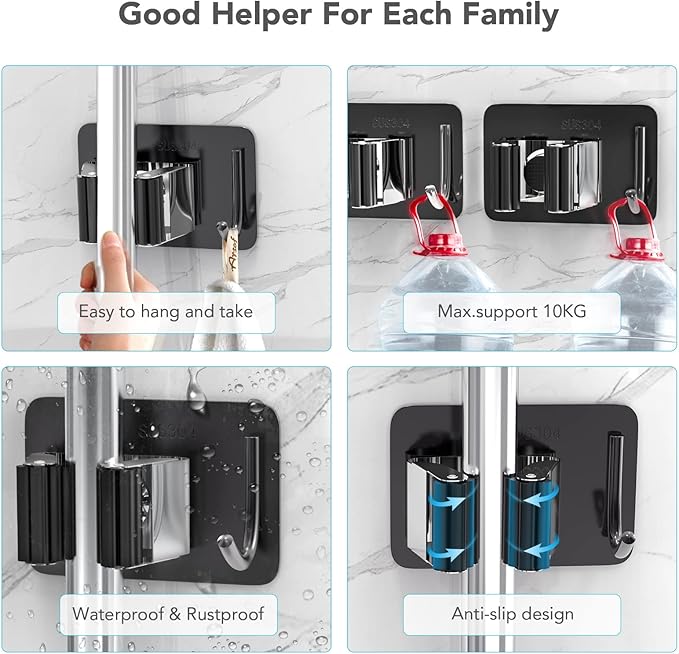 Mop Broom Holder No Drill, Mop Broom Organizer Wall Mounted Heavy Duty - Image 4