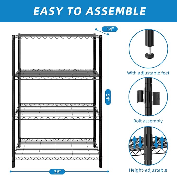 4-Shelf Adjustable Metal Shelf Wire Shelving Unit Storage Rack Display Shelf - Image 2