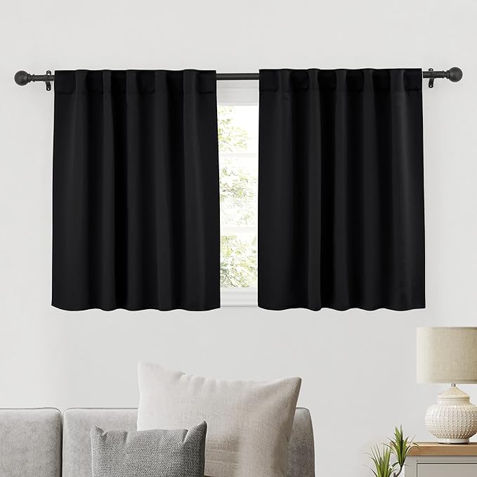 RYB HOME Short Black Curtains for Bedroom, W42 x L36 inch, 2 Panels by RYBHOME
