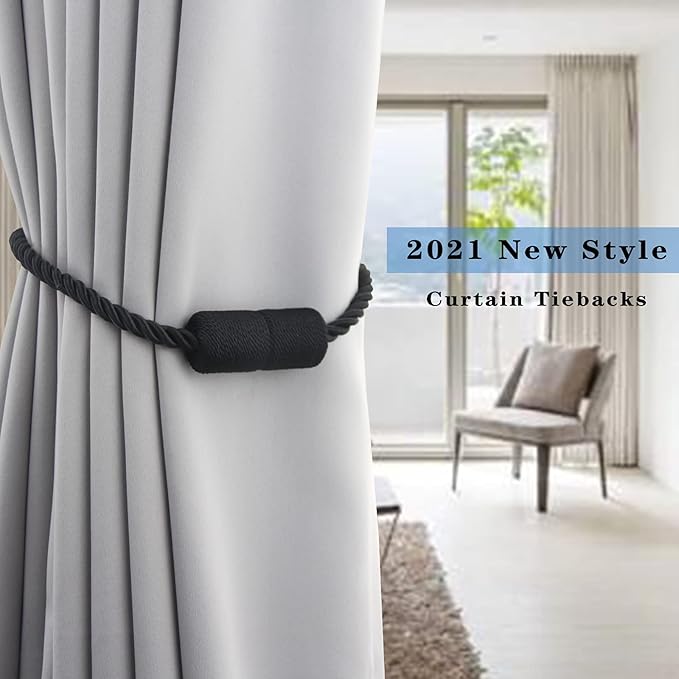 2 Pack Black Strong Magnetic Curtain Tiebacks Outdoor Elegant Decorative Tie - Image 6