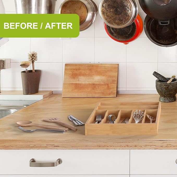 Bamboo Utensil Drawer Organizer, Kitchen Drawer Organizer - Image 7