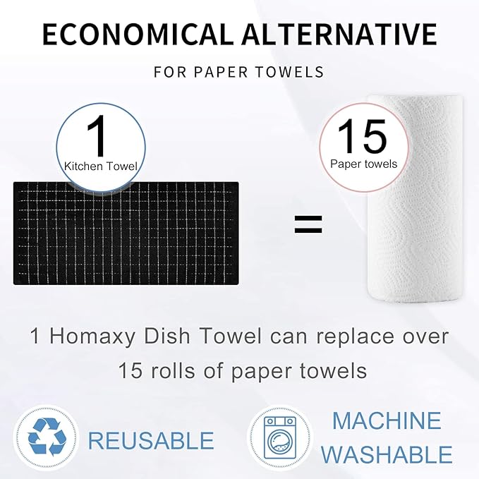 Homaxy 100% Cotton Terry Kitchen Towels, Checkered Designed, Soft and Super - Image 7