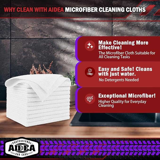 AIDEA Microfiber Cleaning Cloth White 10PK, Microfiber Towels - Image 2