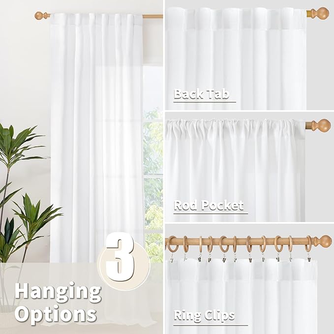 YoungsTex Short White Linen Curtains 45 Inch Length 2 Panels - Image 6