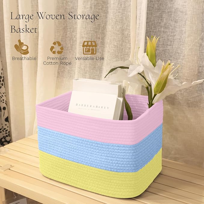 Hopegiver Woven Storage Baskets 15x11x10 Inch, 1 Pack Collapsible Cube Storage - Image 2