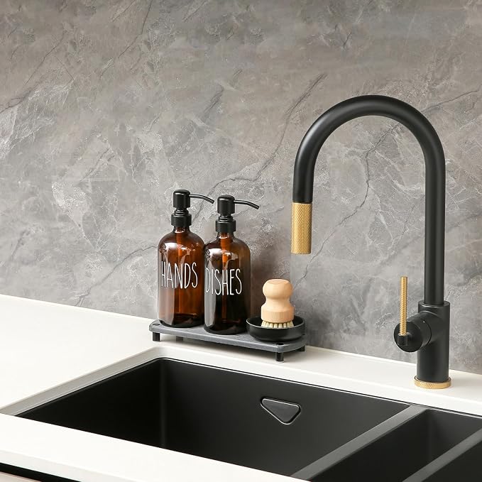 MOMEEMO Amber Glass Soap Dispenser Set Comes - Image 3