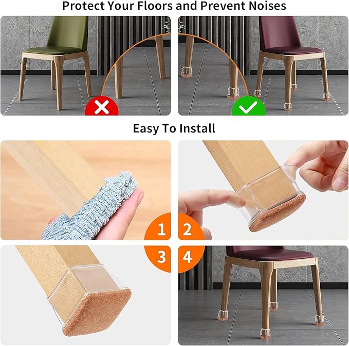Ezprotekt 24 Pcs Clear Square Chair Leg Floor Protectors - Image 7