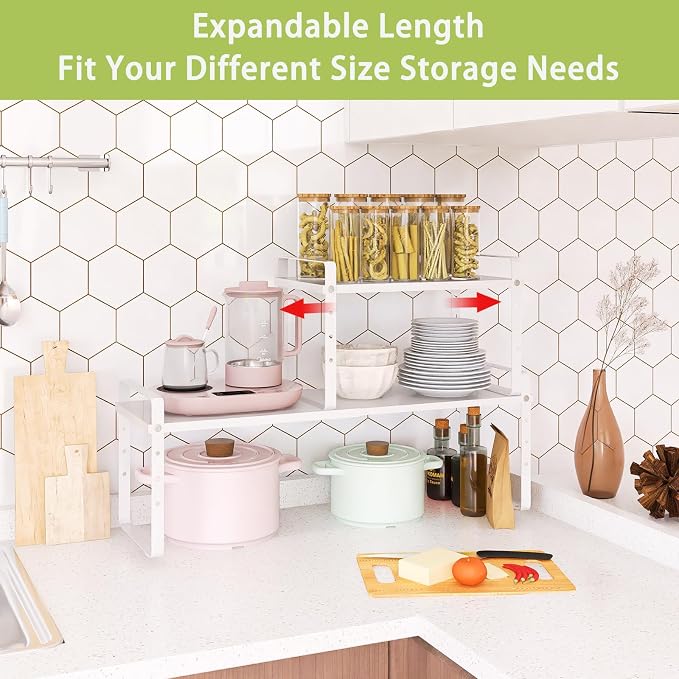 Expandable Cabinet Shelf Organizer Rack, Stackable Kitchen Counter Storage - Image 5