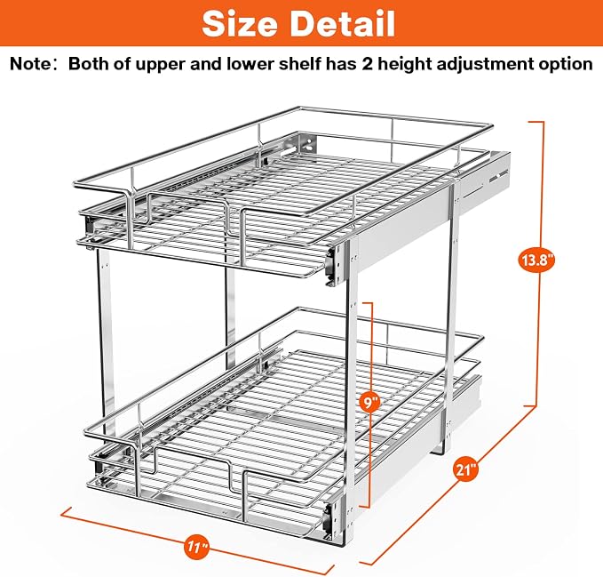 ROOMTEC Individual Pull Out Cabinet Organizer, 2 Tier Spice Rack Organizer - Image 3