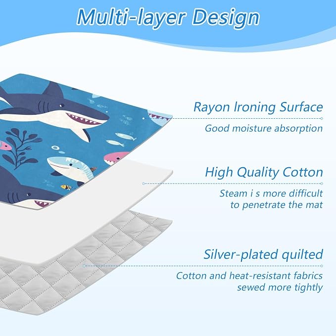 Sharks Fishes and Seaweed Blue Ironing Mat Thickened Ironing Blanket Travel - Image 4