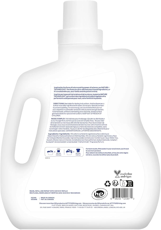 ATTITUDE Liquid Fabric Softener, Plant-Based & Vegan, HE Compatible, Naturally - Image 8
