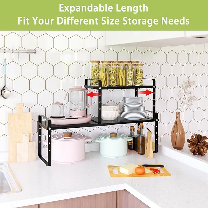 Expandable Cabinet Shelf Organizer Rack, Stackable Kitchen Countertop Organizer - Image 3