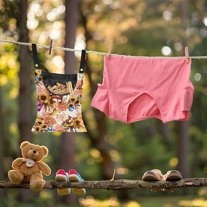 Butterfly Clothespin Bag with Hanging Sunflowers Rose Hook Waterproof Clothes - Image 4