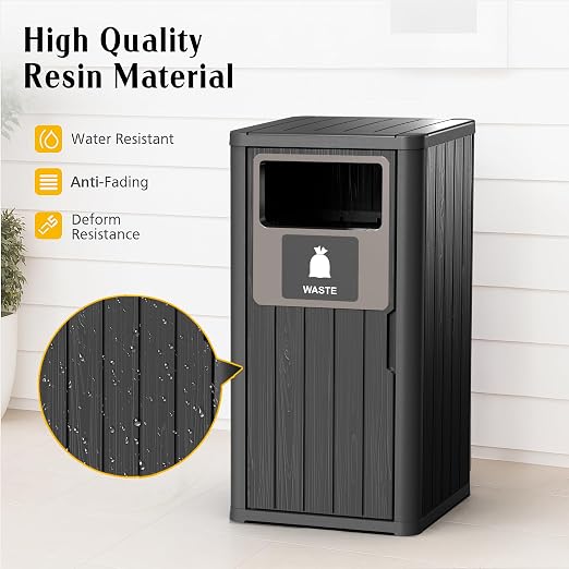 Outdoor Single Barrel Trash Can, Waterproof Resin Garbage Can - Image 4