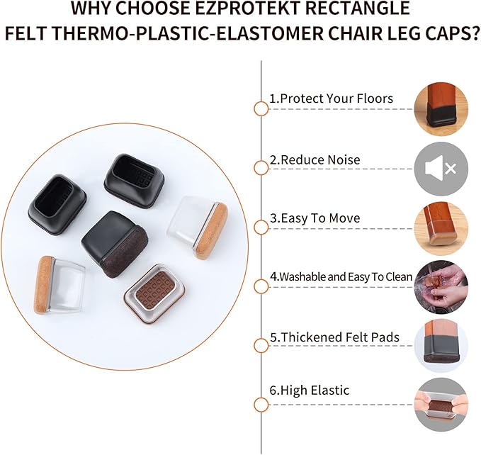 Ezprotekt 24 Pcs Rectangle Clear Silicone Chair Leg Floor Protectors Caps - Image 3