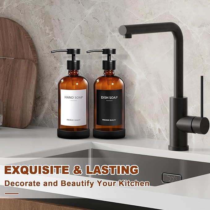 Amber Glass Soap Dispenser 2 Pack, Hand Soap Dispenser Bathroom - Image 6