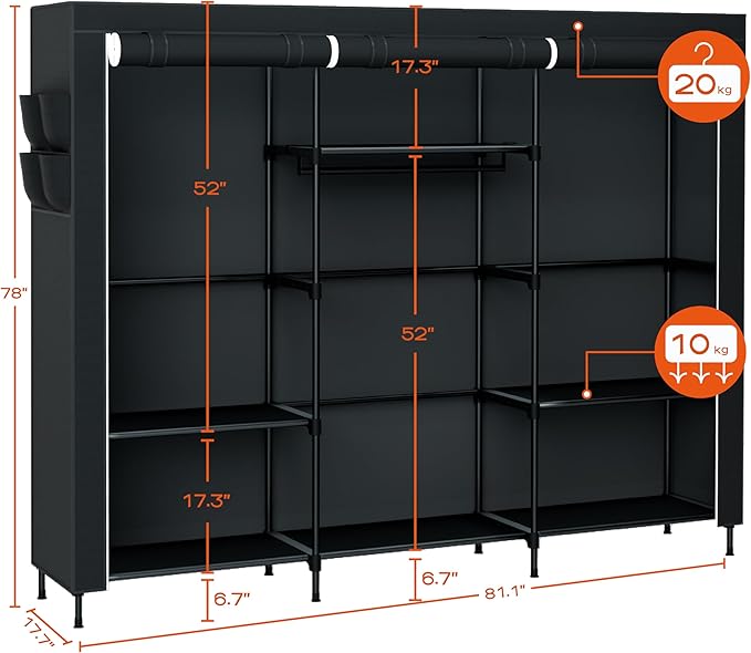 Portable Closet, 81.1 Inch Extra Large Capacity Wardrobe Closet - Image 3