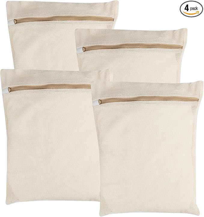 4-Piece Medium Durable Organic Cotton Mesh Laundry Bags by NAHADS