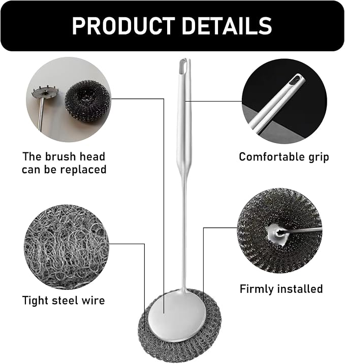 Stainless Steel Wool Metal Wire Scrubber Sponge Scouring Pads Brush Set - Image 4