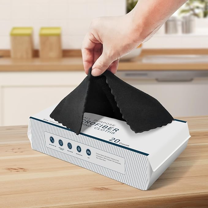 MRD's Home 12" x 12" Black Microfiber Cleaning Cloth, Lint Free, Scratch & - Image 9